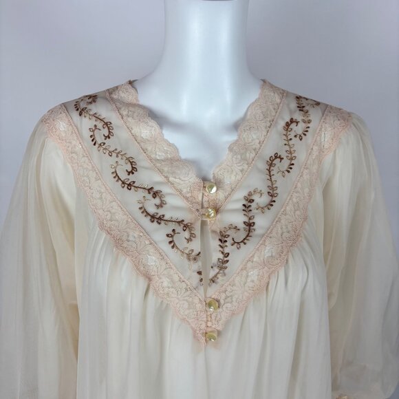 Vintage 80s Sheer Peignoir Women's Large Cream Chiffon Robe Deadstock JCPenney - Picture 5 of 11